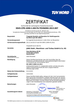 EU CERTIFICATE Factory production control (Construction Products Regulation - CPR) ::: Structural members and kits for steel structures up to EXC3 according to EN 1090-2 for load-bearing structures in all types of structures - ZA 3.2 and ZA 3.4 according to EN 1090-1:2009+A1:2011