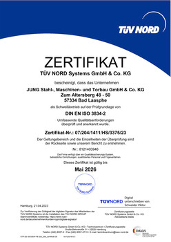 CERTIFICATE DIN EN ISO 3834-2 ::: Welding company in the product range of steel construction and mechanical engineering components on the basis of the DIN EN ISO 3834-2 standard